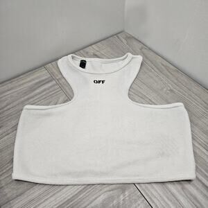 OFF WHITE Virgil Abloh White Terry Cloth Crop Tank Logo Stamp 42 US Medium